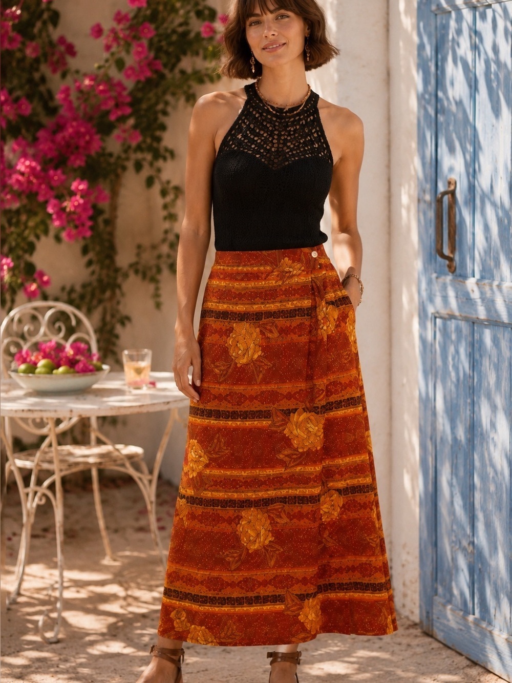 Elegant Dark Floral Maxi Skirt in Red and Gold 16W